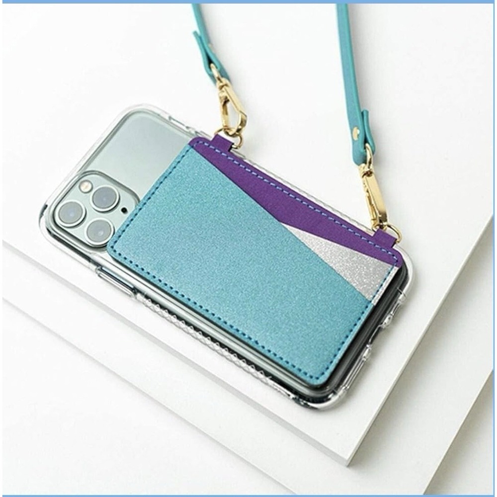 MOXYO - Crossbody Phone Wallet Strap, Stick on‎ Wallet and Strap (Blue)